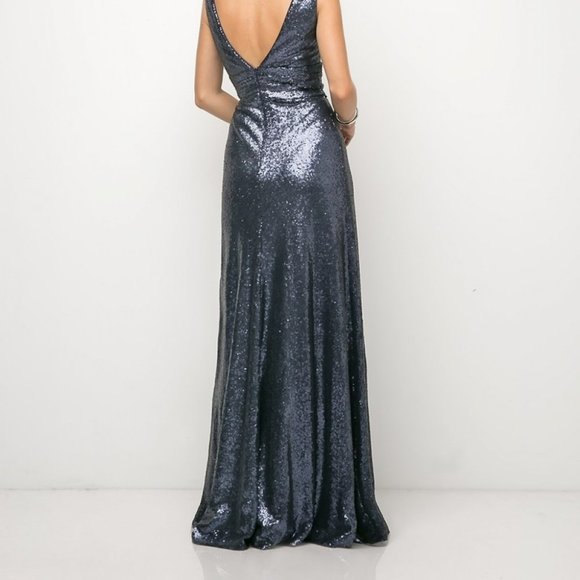 NEW NAVY PROM PARTY EVENING WEDDING MOTHER OF BRIDE Sequin Sheath Dress CD326 - Picture 5 of 6